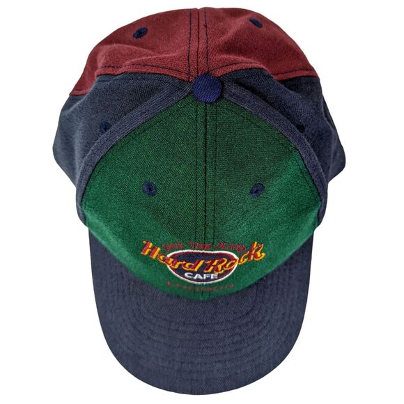 Vintage Hard Rock Cafe Blue Green Burgundy Snapback Hat Wool London 90s Retro OS - Picture 5 of 10